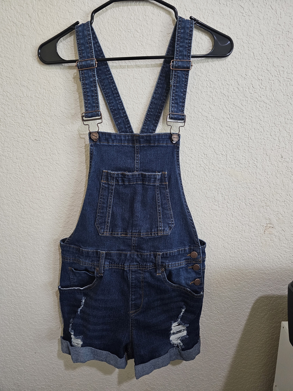 Junior's/Teen Dollhouse Denim Short Overalls - Dark Blue